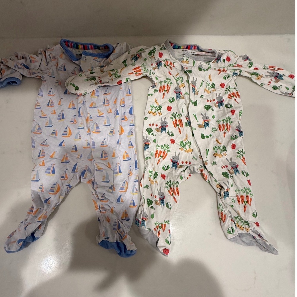 Magnetic Me Newborn Footie Sleepers Set of 2 Sailboat Bunny Modal Pajamas